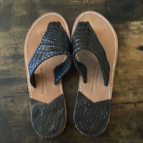 Palm Beach Sandals  Croc Dark Brown Leather flip-flops Size 7 / excellent - Picture 2 of 6
